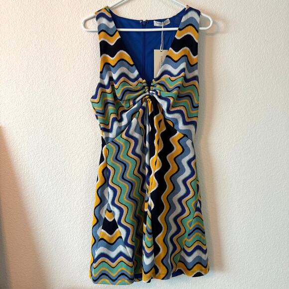 Ramy Brook Mini Dress Blue Green Mod Size 10 Large NWT Missoni-Inspired Resort - Picture 3 of 9